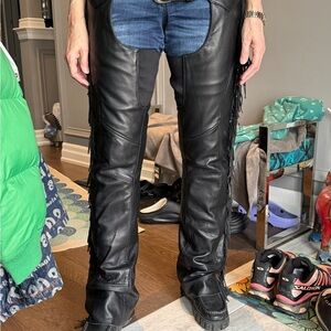 Harley Davidson Women's Black Leather Fringe Chaps - Classic Moto Style